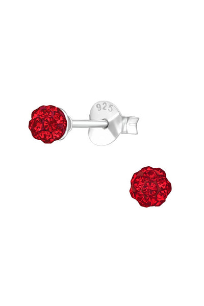 Sterling Silver Ball Ear Studs With Crystal - SS