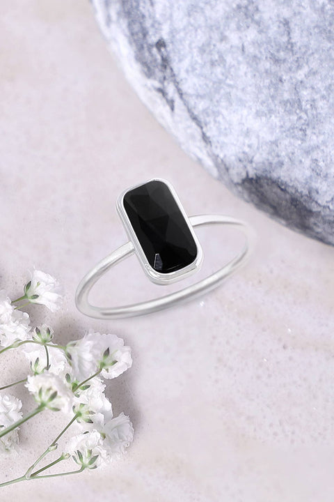 Black Onyx Rectangle Petite Ring - SF