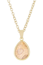 Lily Fossil Teardrop Pendant Necklace - GF