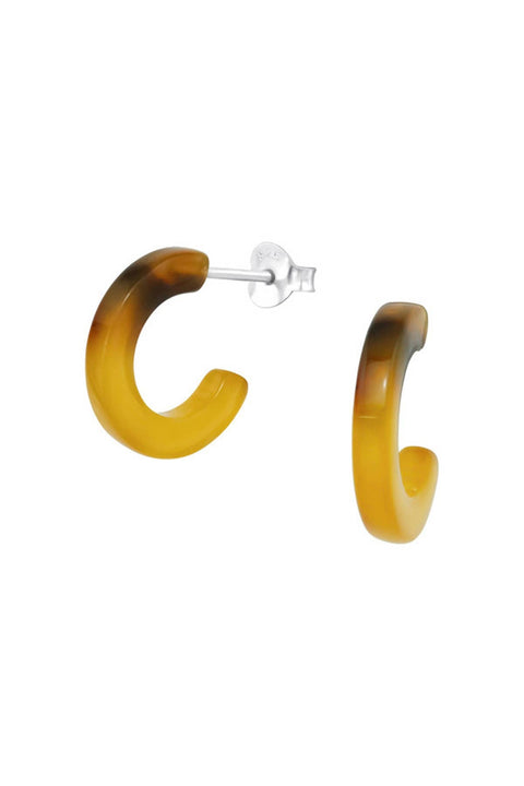 Sterling Silver Half Hoop Ear Studs With Acrylic - SS