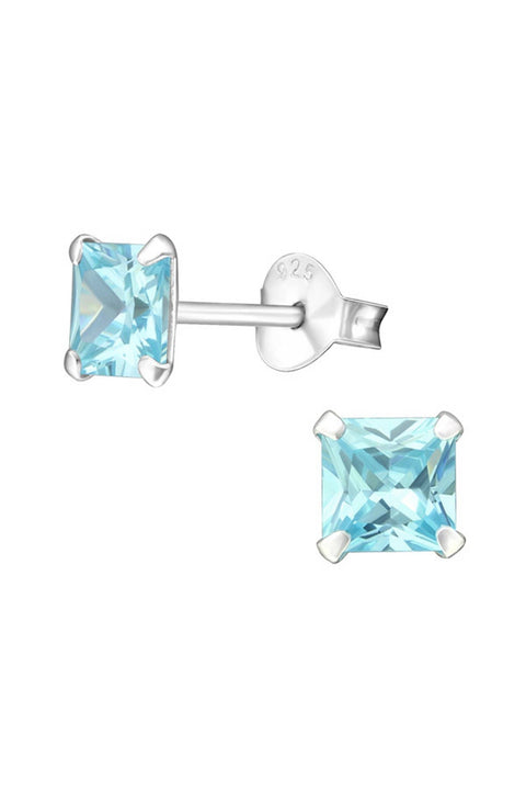 Sterling Silver Square 5mm Ear Studs With CZ - SS