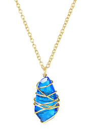 Swiss Blue Crystal Wire Wrapped Pendant Necklace - GF