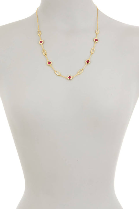 Raspberry & Moonstone Crystal Station Necklace - GF