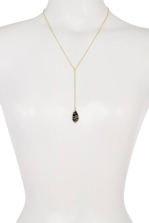 Black Crystal Wire Wrapped Y Necklace - GF