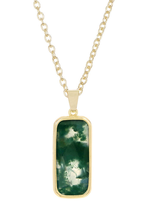 Moss Agate Rectangle Pendant Necklace - GF