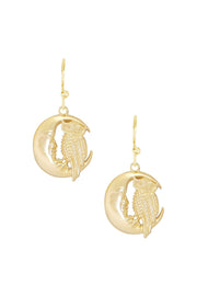 14k Gold Plated Moon & Owl Drop Earrings - GF