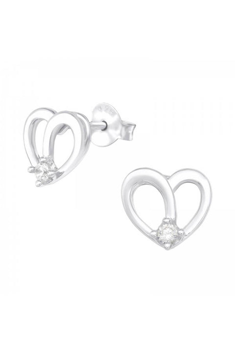 Sterling Silver Heart Ear Studs With Cubic Zirconia - SS