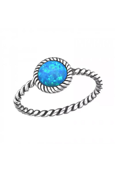 Sterling Silver Twisted Band Ring & Created Opal - SS