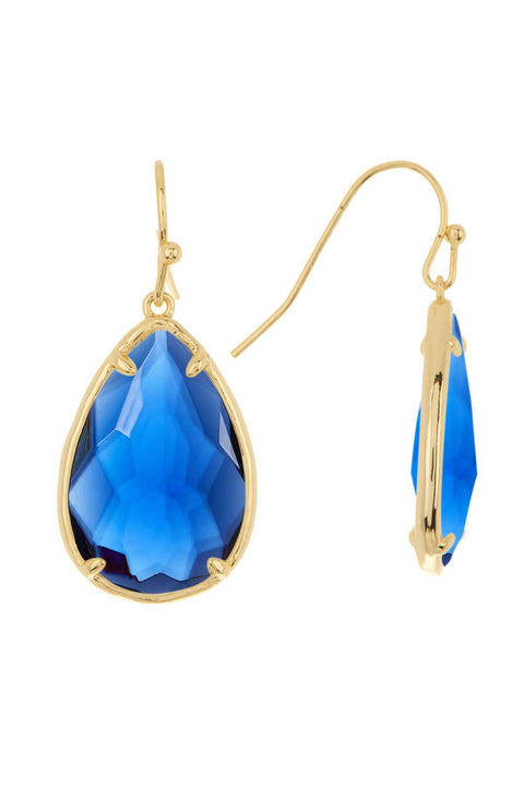 London Blue Crystal Pear Cut Drop Earrings In Gold - GF