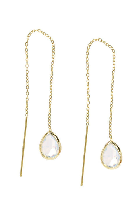 Moonstone Crystal Threader Drop Earrings - GF