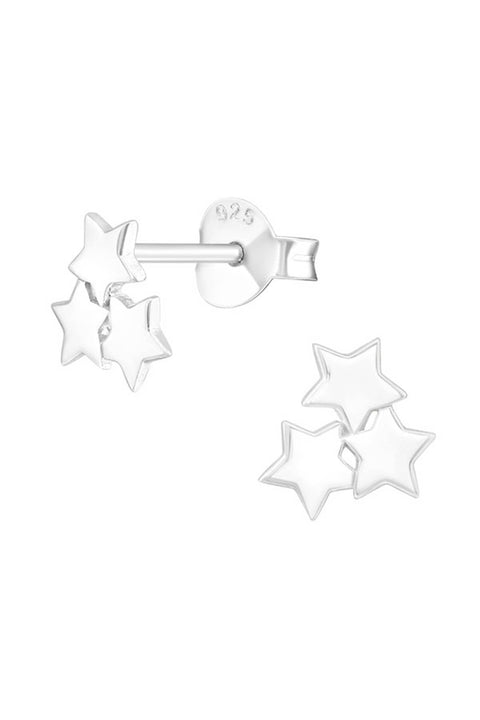 Sterling Silver Triple Star Ear Studs - SS