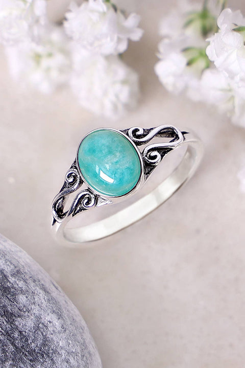 Sterling Silver & Amazonite Bali Scroll Ring - SS