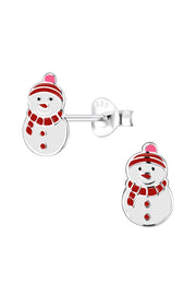 Sterling Silver Snowman Post Earrings - SS