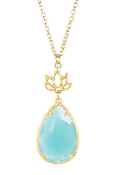 Amazonite Crystal & Lotus Pendant Necklace - GF