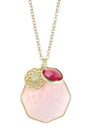 Rose Quartz With Charm Necklace - GF