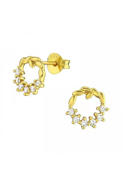 Sterling Silver Wreath Ear Studs With Cubic Zirconia - VM