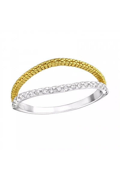 Sterling Silver Double Band Ring With CZ - SS