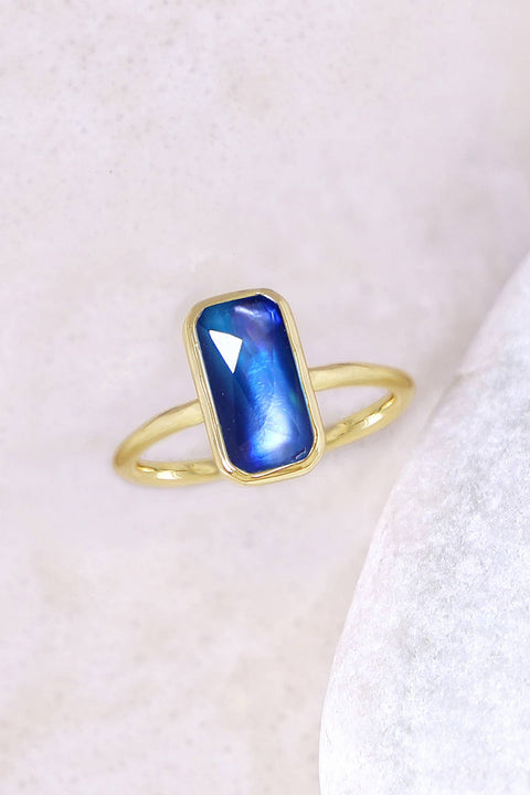 Labradorite Doublet Petite Rectangle Ring - GF