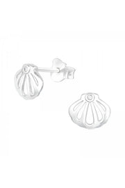 Sterling Silver Shell Ear Studs With Cubic Zirconia - SS