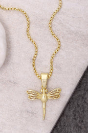 14k Gold Plated Dragonfly Pendant Necklace - GF