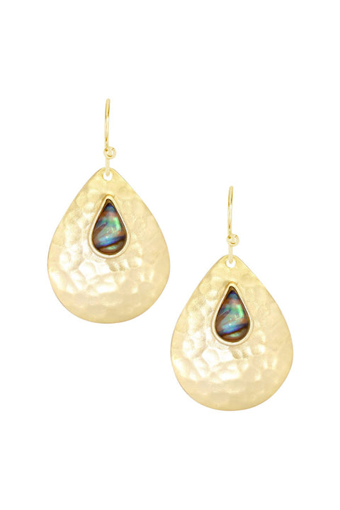 Abalone & 14k Gold Plated Hammered Arjuna Drop Earrings - GF