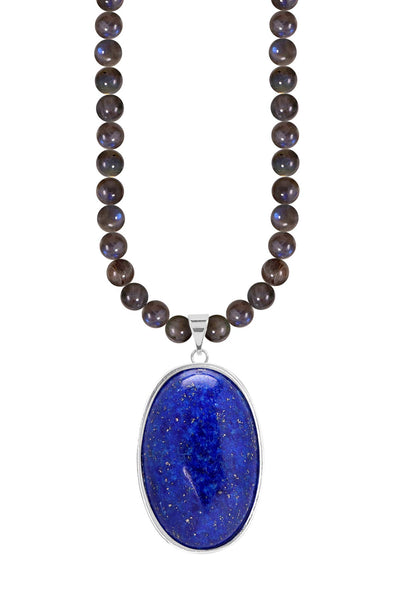 Labradorite Beads Necklace With Lapis Pendant - SF