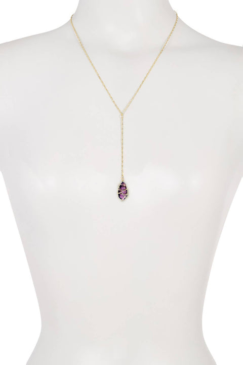 Lavender Crystal Wire Wrapped Y Necklace - GF