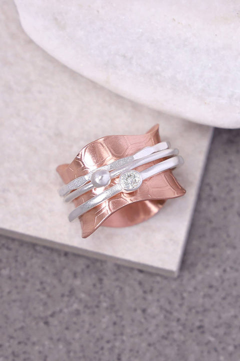 Rose Gold Plated Wave Edge Spinner Ring - SF