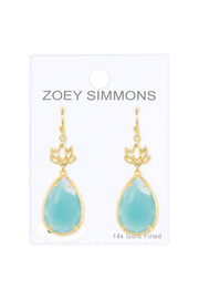 Amazonite Crystal & Lotus Drop Earrings - GF