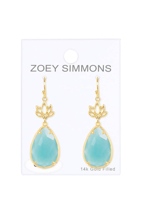 Amazonite Crystal & Lotus Drop Earrings - GF