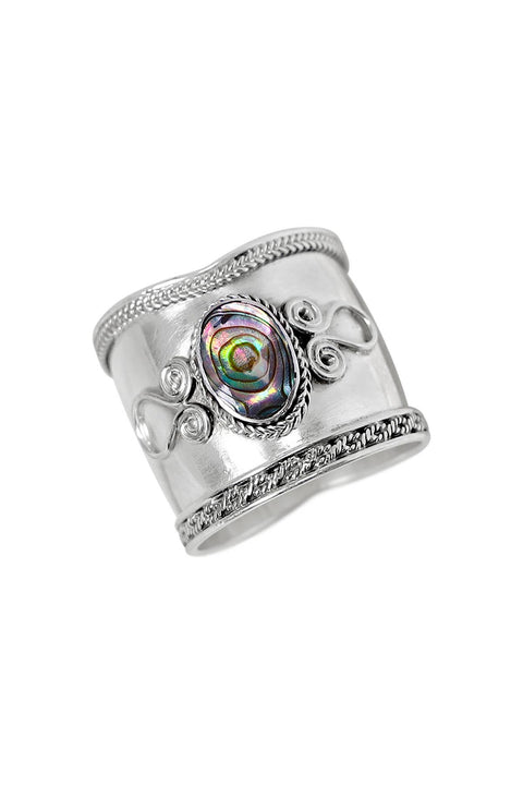 Sterling Silver & Abalone Bali Ring - SS