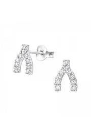 Sterling Silver Wishbone Ear Studs With Cubic Zirconia - SS