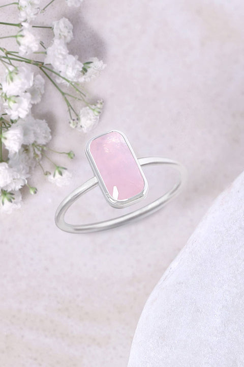 Rose Quartz Rectangle Petite Ring - SF