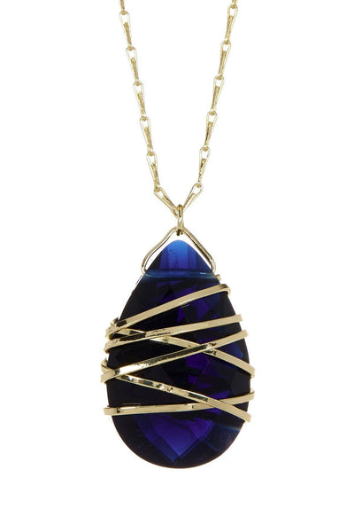 Wrapped London Blue Crystal Pendant Necklace - GF
