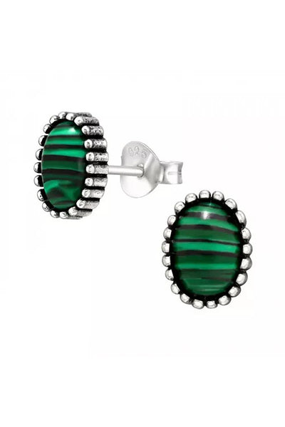 Sterling Silver Oval Ear Studs With Semi Precious Stone - SS