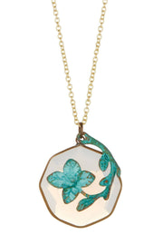 Moonstone Crystal & Patina Over Brass Dogwood Necklace - GF