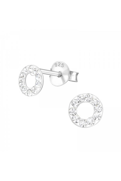 Sterling Silver Circle Ear Studs With Crystal - SS