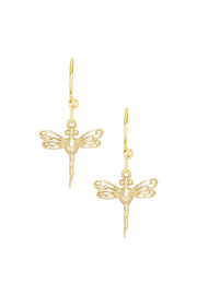 14k Gold Plated Dragonfly Drop Earrings - GF