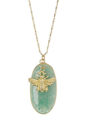 Green Aventurine With Bee Charm Pendant Necklace - GF