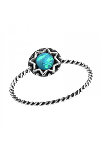 Sterling Silver Round Ring & Created Opal - SS