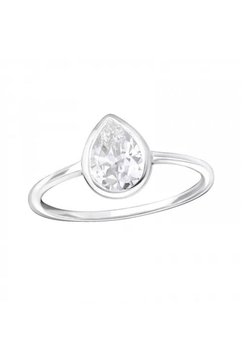 Sterling Silver Pear Cut Solitaire Ring With CZ - SS