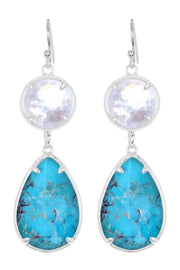 Turquoise With Pearl Drop Earrings - SF