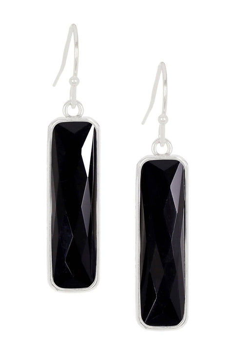 Black Onyx Rectangle Drop Earrings - SF