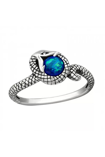 Sterling Silver Snake Ring & Created Opal - SS