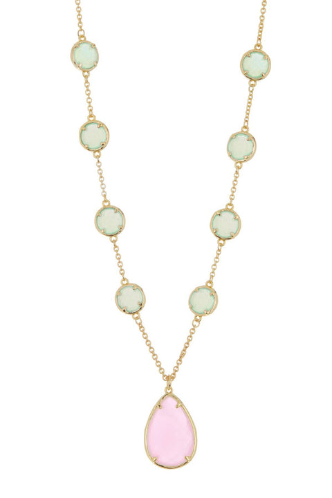 Amazonite & Rose Crystal Pendant Necklace - GF