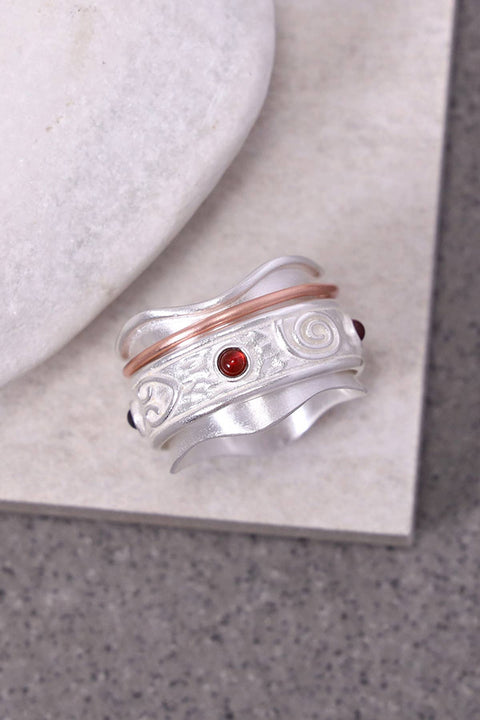 Garnet Spiral Spinner Ring - SF