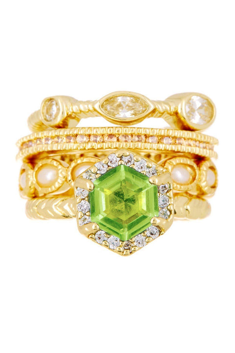 Peridot Crystal Stack Ring Set - GF