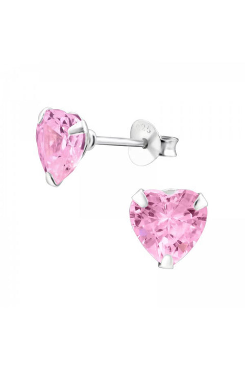Sterling Silver Heart 7mm Ear Studs With Cubic Zirconia - SS