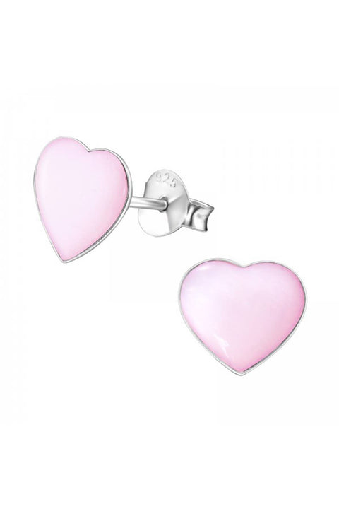Sterling Silver Heart Ear Studs With Imitation Stone - SS