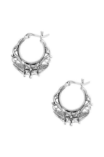 Sterling Silver Floral Filigree Hoop Earrings - SS